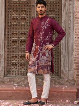 Jompers - Purple Silk Blend Regular Full Sleeves Kurta With Pyjama