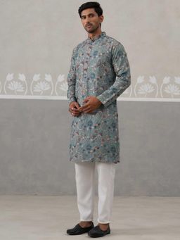 Jompers - Blue Silk Blend Regular Full Sleeves Kurta With Pyjama