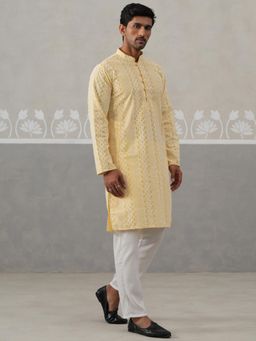 Jompers - Yellow Pure Cotton Regular Full Sleeves Kurta With Pyjama