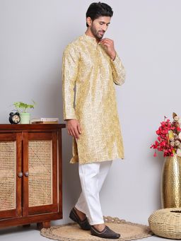 Jompers - Gold Silk Blend Regular Full Sleeves Kurta With Pyjama