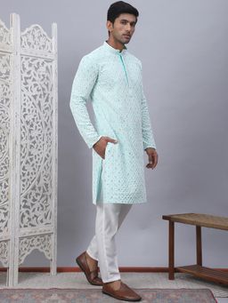 Jompers - Blue Pure Cotton Regular Full Sleeves Kurta With Pyjama
