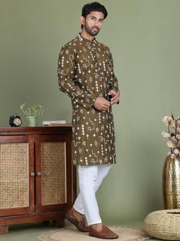 Jompers - Green Silk Blend Regular Full Sleeves Kurta With Pyjama