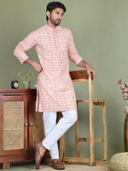 Jompers - Peach Cotton Blend Regular Full Sleeves Kurta With Pyjama