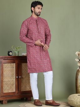 Jompers - Maroon Cotton Blend Regular Full Sleeves Kurta With Pyjama