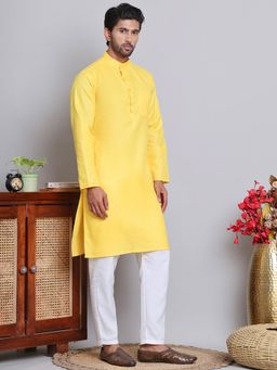 Jompers - Yellow Cotton Blend Regular Full Sleeves Kurta With Pyjama