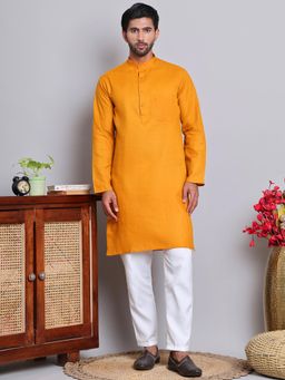 Jompers - Mustard Cotton Blend Regular Full Sleeves Kurta With Pyjama