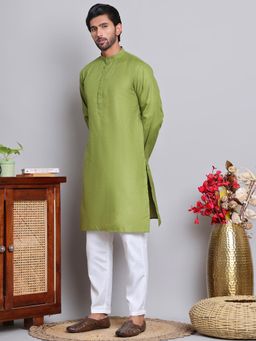 Jompers - Green Cotton Blend Regular Full Sleeves Kurta With Pyjama