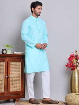Jompers - Blue Cotton Blend Regular Full Sleeves Kurta With Pyjama
