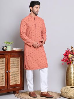 Jompers - Peach Viscose Rayon Regular Full Sleeves Kurta With Pyjama