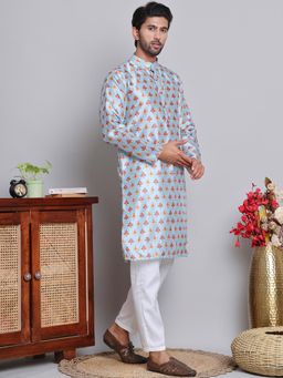 Jompers - Blue Silk Blend Regular Full Sleeves Kurta With Pyjama