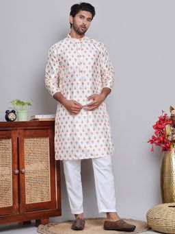 Jompers - Cream Silk Blend Regular Full Sleeves Kurta With Pyjama