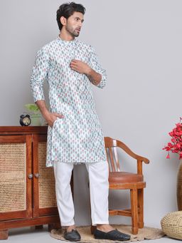 Jompers - Blue Silk Blend Regular Full Sleeves Kurta With Pyjama
