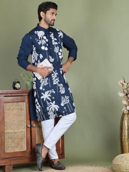 Jompers - Blue Silk Blend Regular Full Sleeves Kurta With Pyjama