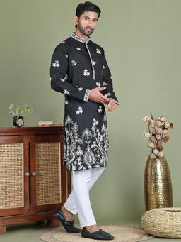 Jompers - Black Silk Blend Regular Full Sleeves Kurta With Pyjama