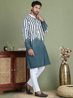 Jompers - Teal Cotton Blend Regular Full Sleeves Kurta With Pyjama