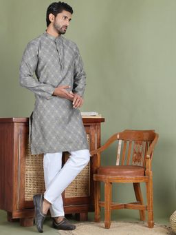 Jompers - Grey Silk Blend Regular Full Sleeves Kurta With Pyjama