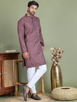 Jompers - Maroon Silk Blend Regular Full Sleeves Kurta With Pyjama