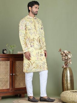 Jompers - Yellow Silk Blend Regular Full Sleeves Kurta With Pyjama
