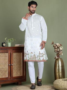 Jompers - White Cotton Blend Regular Full Sleeves Kurta With Pyjama