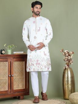 Jompers - White Cotton Blend Regular Full Sleeves Kurta With Pyjama
