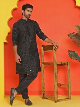 Jompers - Black Silk Blend Regular Full Sleeves Kurta With Pyjama