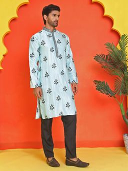 Jompers - Blue Silk Blend Regular Full Sleeves Kurta With Pyjama