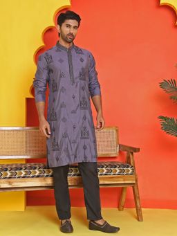 Jompers - Purple Silk Blend Regular Full Sleeves Kurta With Pyjama