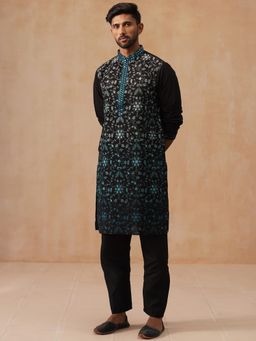 Jompers - Blue Silk Blend Regular Full Sleeves Kurta With Pyjama