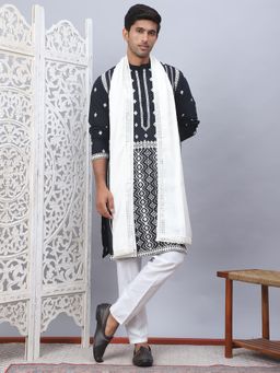 Jompers - Black Silk Blend Regular Full Sleeves Kurta With Pyjama & Dupatta
