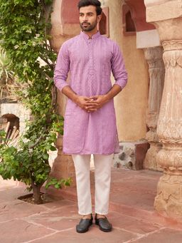 Jompers - Purple Georgette Regular Full Sleeves Kurta With Pyjama