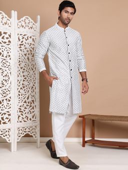 Jompers - Grey Silk Blend Regular Full Sleeves Kurta With Pyjama