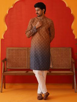 Jompers - Brown Cotton Blend Regular Full Sleeves Kurta With Pyjama