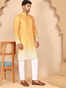 Jompers - Mustard Cotton Blend Regular Full Sleeves Kurta With Pyjama