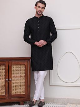 Jompers - Black Pure Cotton Regular Full Sleeves Kurta With Pyjama