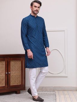 Jompers - Teal Pure Cotton Regular Full Sleeves Kurta With Pyjama