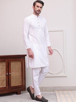 Jompers - White Pure Cotton Regular Full Sleeves Kurta With Pyjama