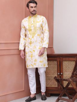 Jompers - Yellow Cotton Blend Regular Full Sleeves Kurta With Pyjama