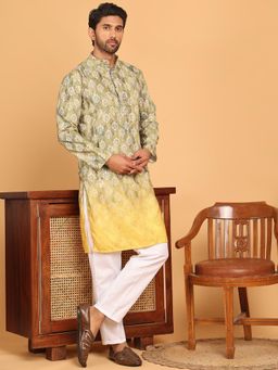 Jompers - Green Cotton Blend Regular Full Sleeves Kurta With Pyjama