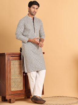 Jompers - Grey Viscose Rayon Regular Full Sleeves Kurta With Pyjama