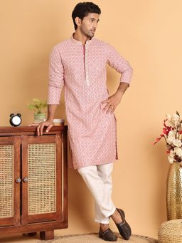 Jompers - Pink Viscose Rayon Regular Full Sleeves Kurta With Pyjama
