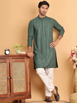 Jompers - Green Viscose Rayon Regular Full Sleeves Kurta With Pyjama