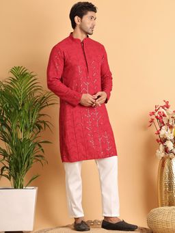 Jompers - Maroon Viscose Rayon Regular Full Sleeves Kurta With Pyjama