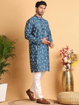 Jompers - Blue Silk Blend Regular Full Sleeves Kurta With Pyjama