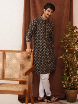 Jompers - Black Viscose Rayon Regular Full Sleeves Kurta With Pyjama