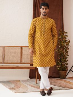 Jompers - Mustard Viscose Rayon Regular Full Sleeves Kurta With Pyjama