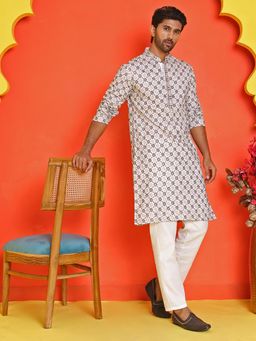 Jompers - White Viscose Rayon Regular Full Sleeves Kurta With Pyjama