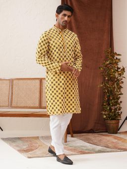Jompers - Yellow Viscose Rayon Regular Full Sleeves Kurta With Pyjama