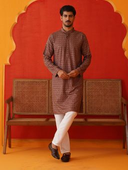 Jompers - Rust Viscose Rayon Regular Full Sleeves Kurta With Pyjama