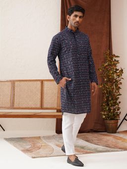 Jompers - Blue Viscose Rayon Regular Full Sleeves Kurta With Pyjama