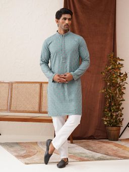 Jompers - Blue Viscose Rayon Regular Full Sleeves Kurta With Pyjama